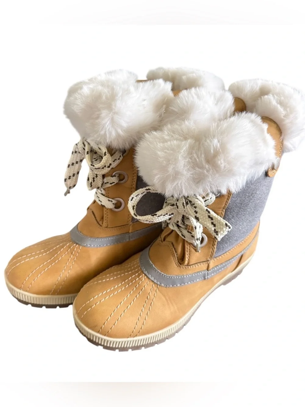 London Fog Milly Women's Waterproof Faux Fur Trim Brown Winter Duck Boots sz8